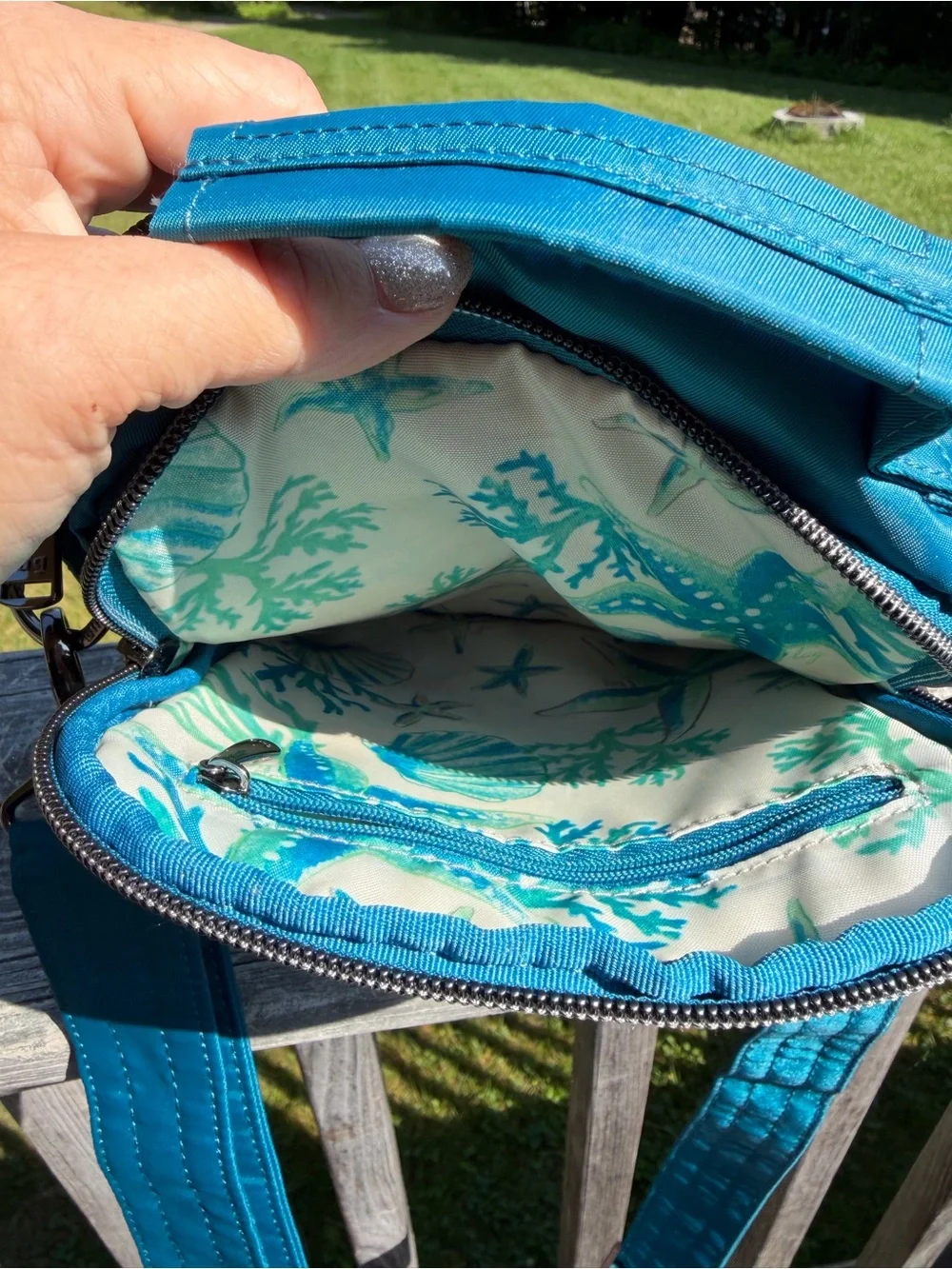 Lug Skeeter RFID Crossbody Bag Teal Blue Quilted Organizer Travel Purse